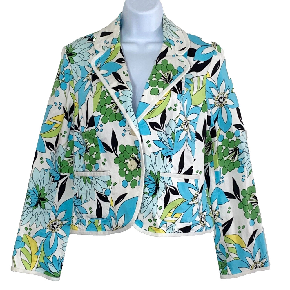 Willi Smith Jacket Womens Size 10 Tropical Floral Cropped Blazer 3/4 Sleeve